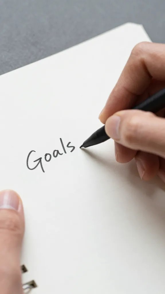 closeup of hands writing goals on a white notepad