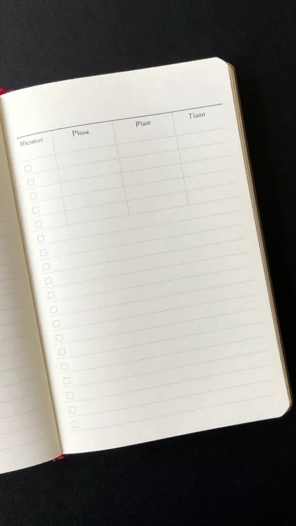 Closeup of a single notebook open to a collaborative plan page on a table