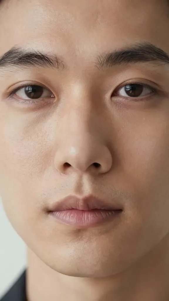Closeup of a calm adult face with gentle, listening expression