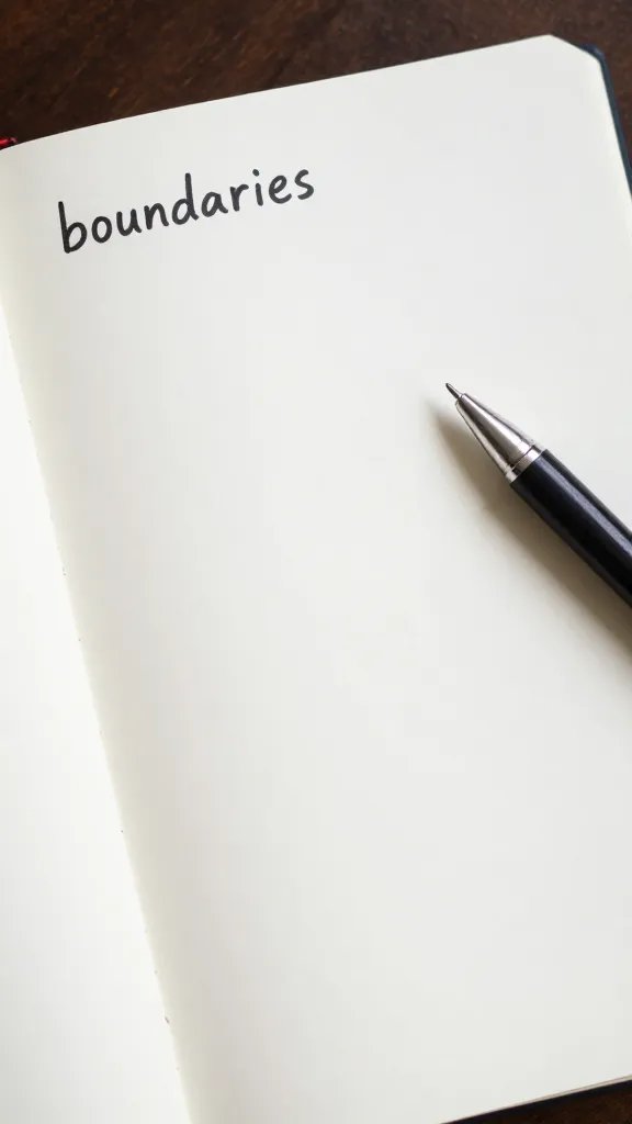 Closeup of a notebook open to a “boundaries” page with a pen ready