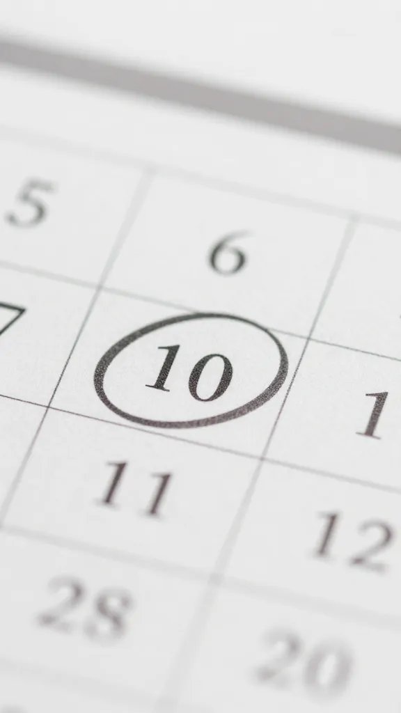 Closeup of a calendar with a single date circled, soft lighting