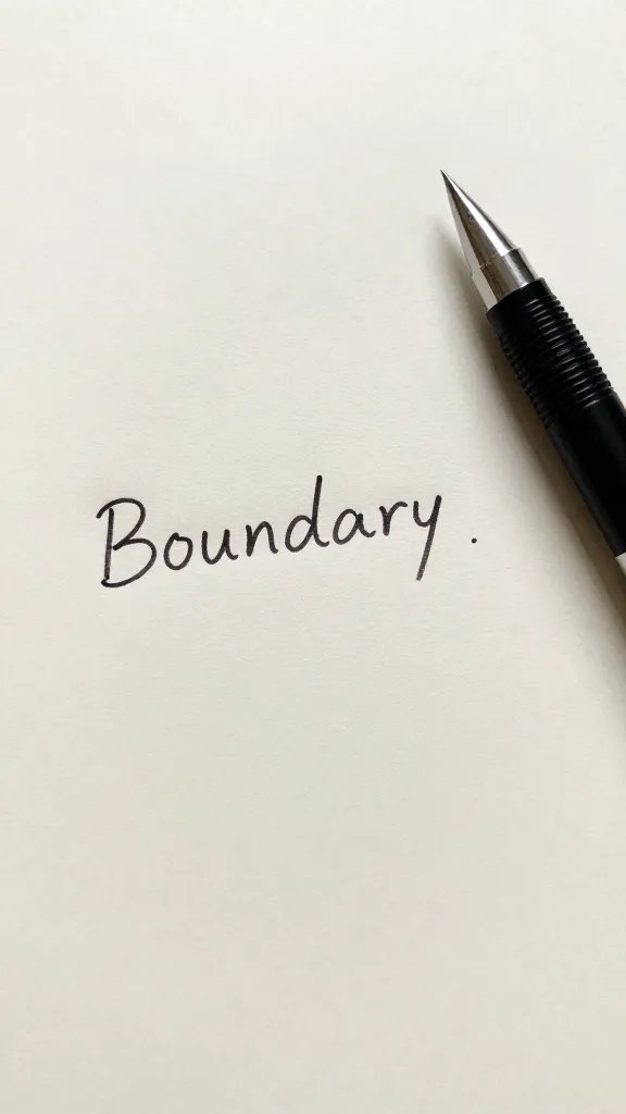 Closeup of a handwritten boundary note on a notepad, single pen nearby