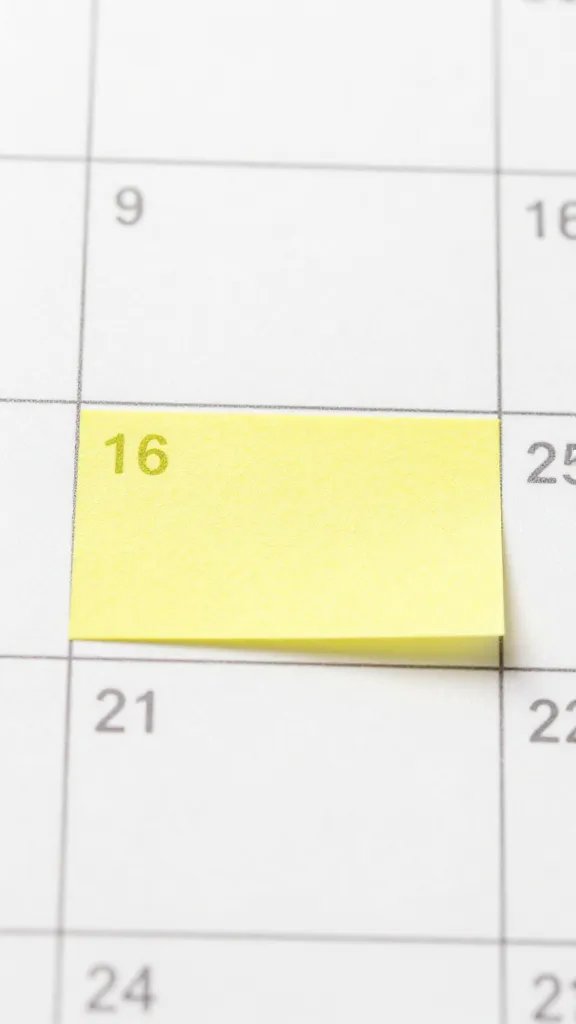 Closeup of a calendar with a single highlighted boundary note