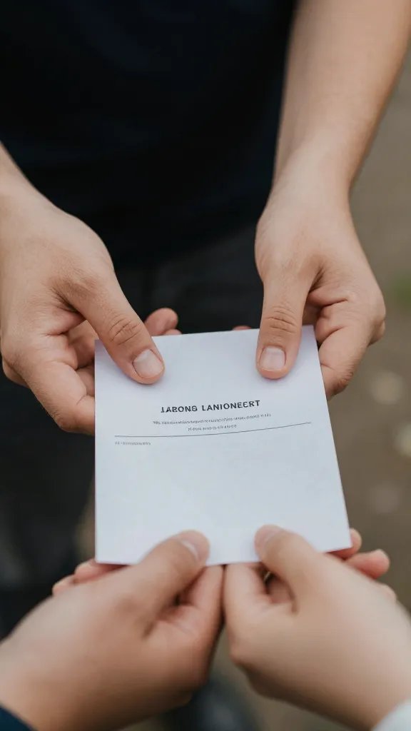 Closeup of a couple's hands exchanging a simple transparent loan agreement