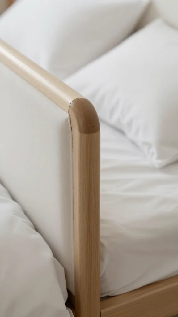 closeup of a bed rail wedge between two sleeping pillows, soft lighting