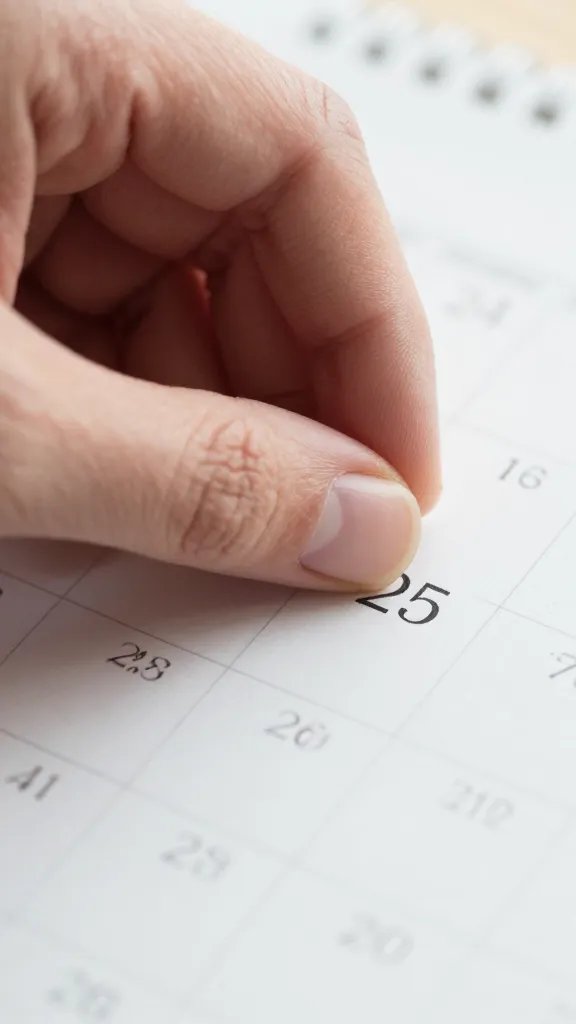 Closeup of a hand over a calendar, anxious vibe