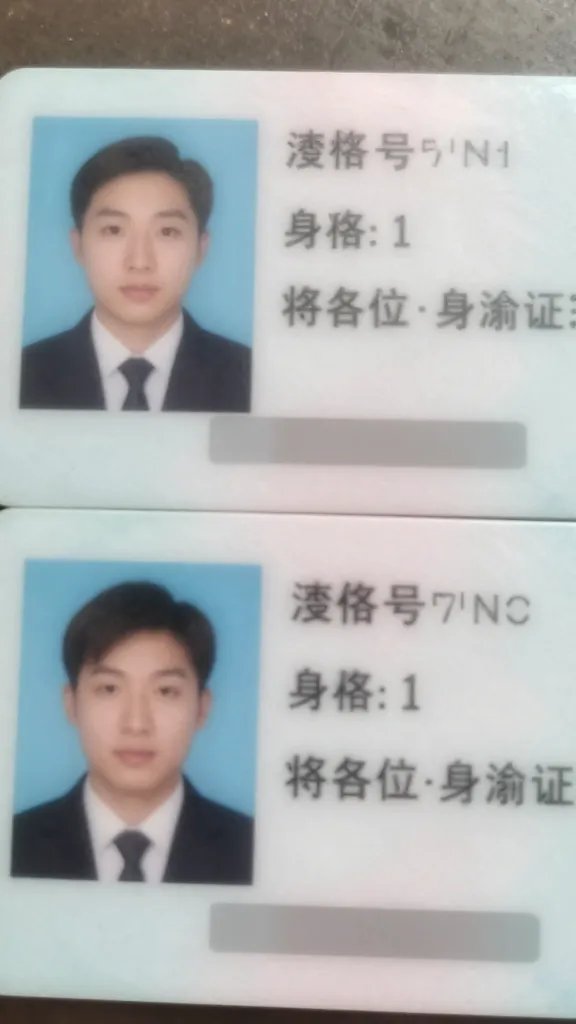 Closeup of a couple’s merged ID cards with policy numbers blurred