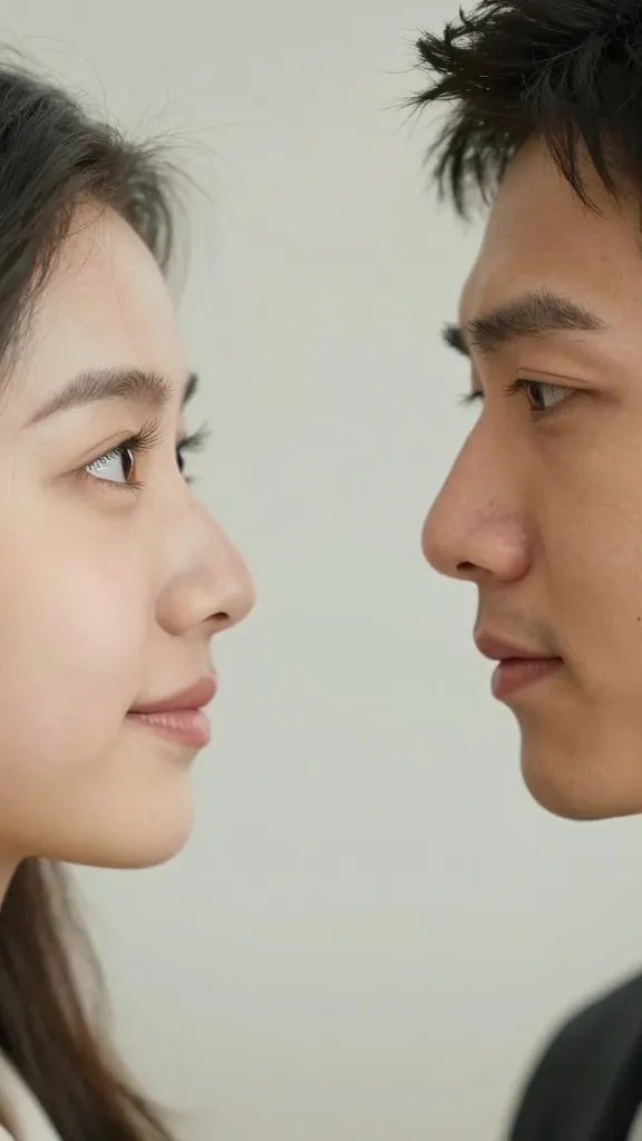 Closeup of a sincere conversation gaze, youthful and mature faces softly blurred together