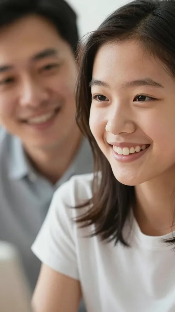 Closeup of a parent’s warm smile during conversation with teen