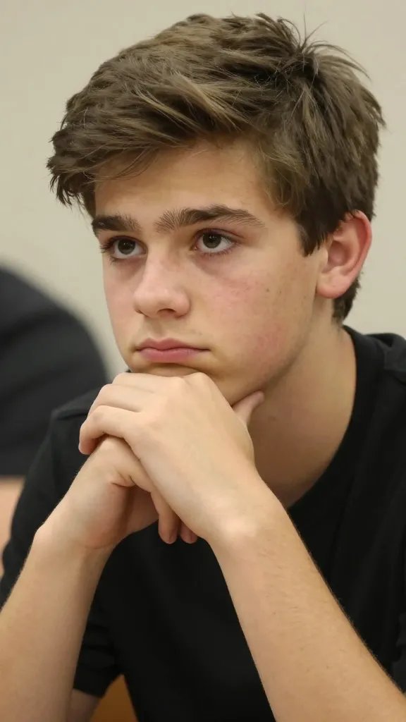 Closeup of teen’s thoughtful expression in a casual check-in moment