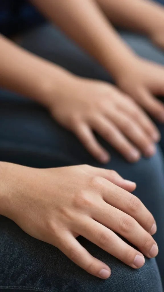 Closeup of hands resting calmly during a listening moment with teen
