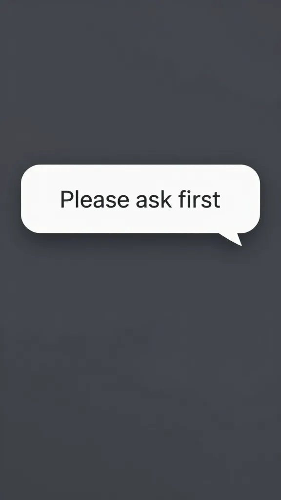 Closeup of a conversations app chat with a “Please ask first” message notification