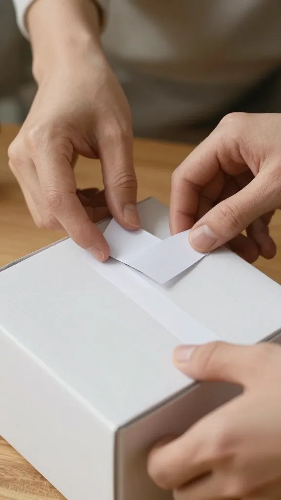 closeup of a couple’s hands sorting a single labeled box