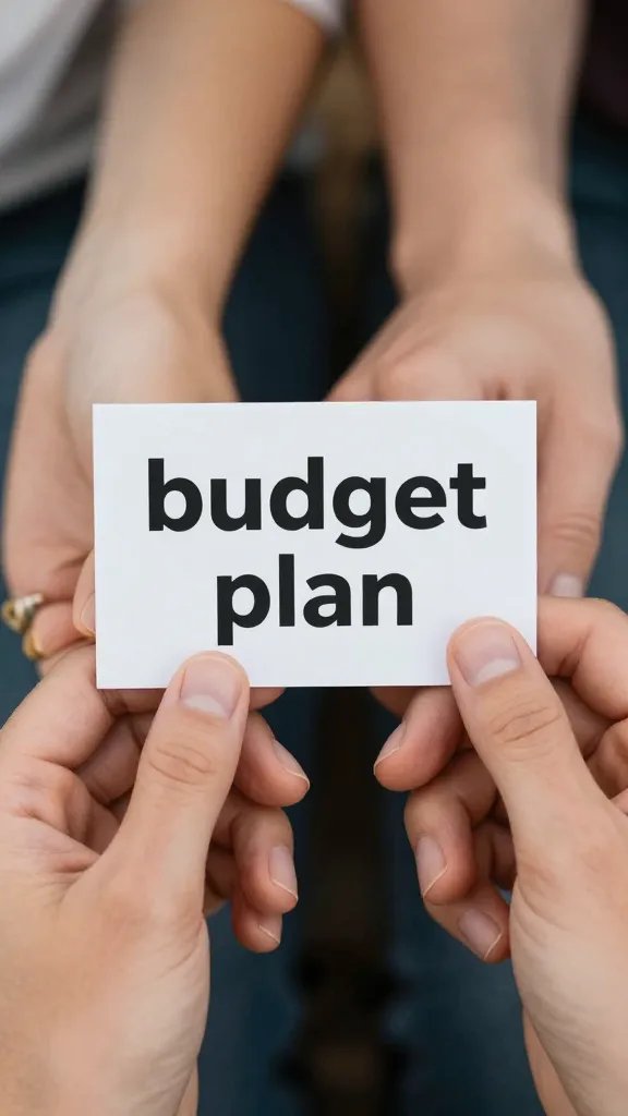 closeup of a couple’s hands holding a “budget plan” card