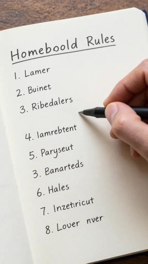 Closeup of a hand and notebook mapping household rules