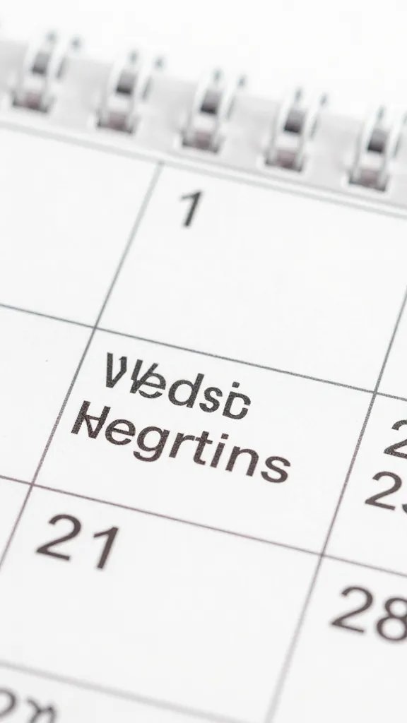 Closeup of a calendar page marking a school district address and medical appointment