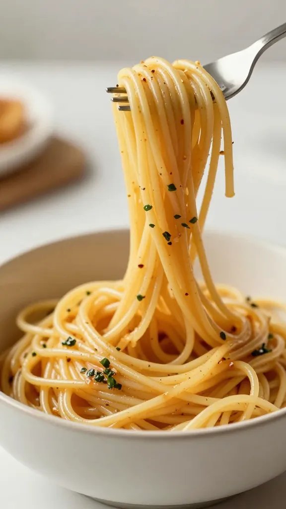 closeup of a single bowl of pasta being twirled during a shared cooking session