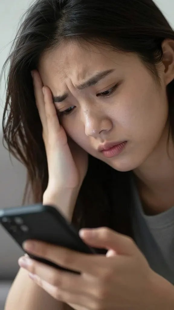 Closeup of a single overwhelmed partner sighing at phone