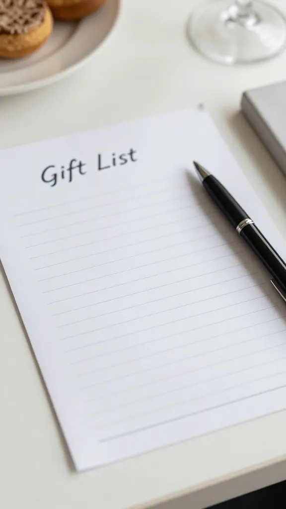 Closeup of a gift list and pen on a neat dining table setup