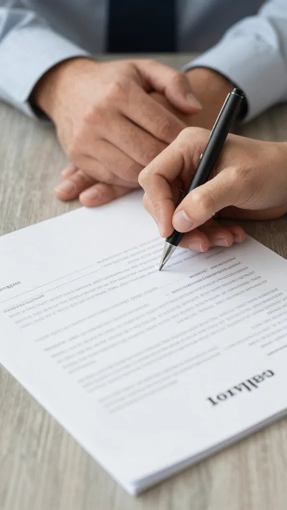 Closeup of a couple’s hands signing a mortgage agreement