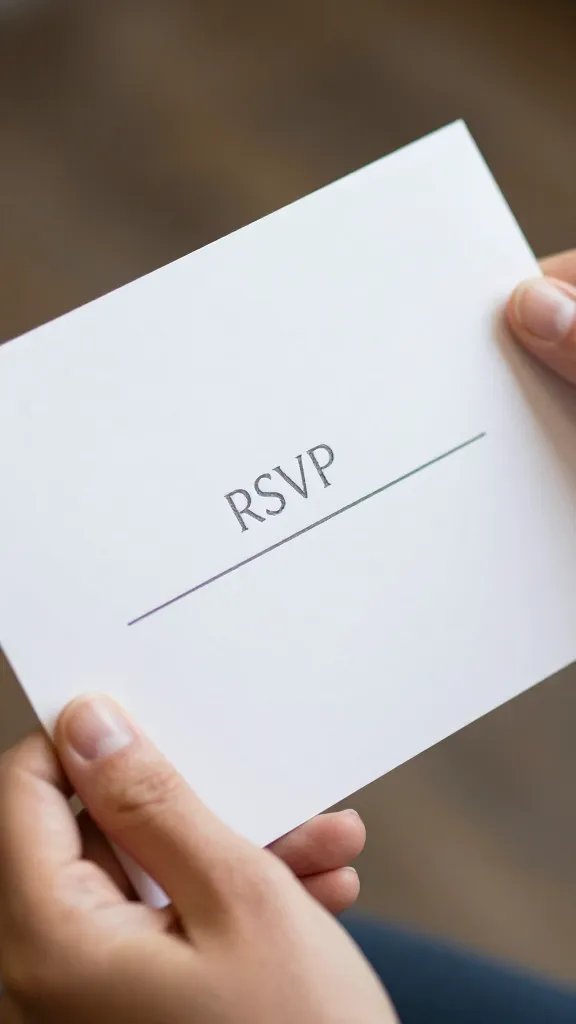closeup of a smiling hand RSVP’ing on a glossy invite