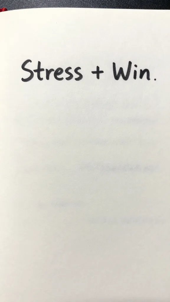 closeup of a notebook page titled “Stress + Win,” handwritten with two lines
