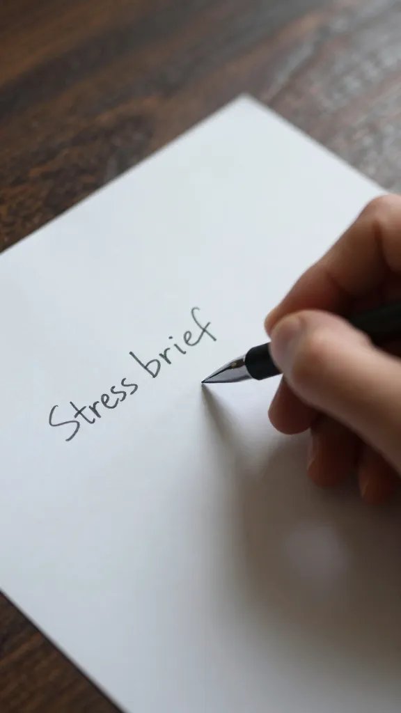 closeup of a person’s hands jotting a brief stress debrief on paper