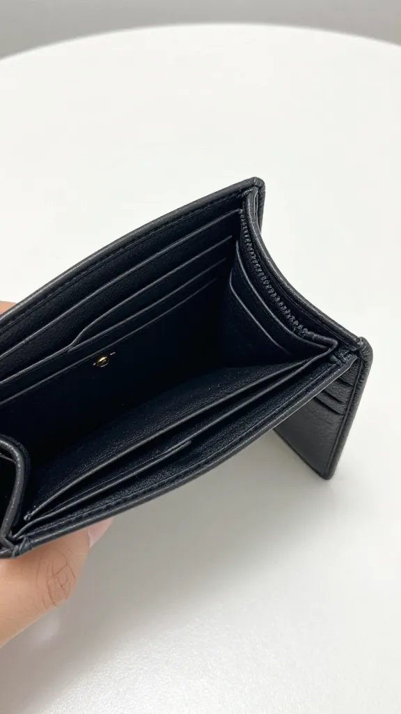 closeup of a single wallet open on a clean desk