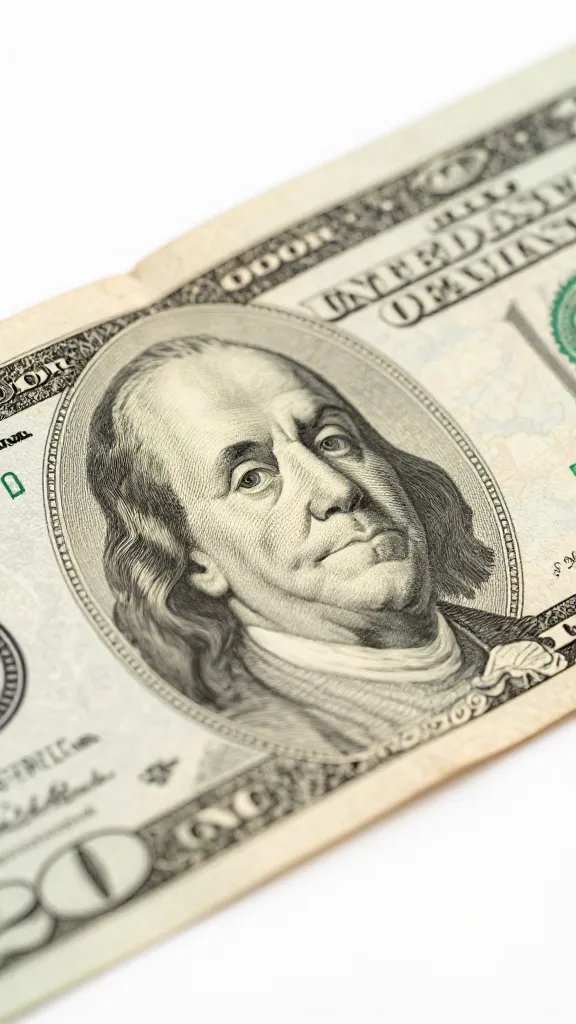 closeup of a single $20 bill being counted
