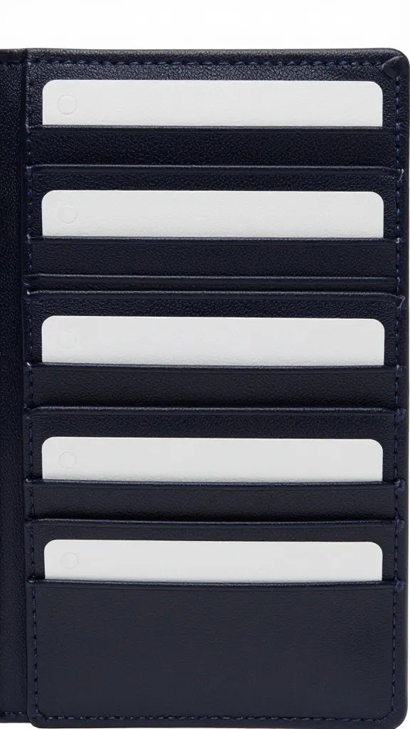 Closeup of a single open wallet showing separate labeled sections