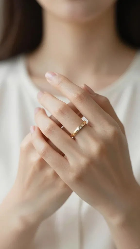closeup of a woman clasping a ring, focused on hands