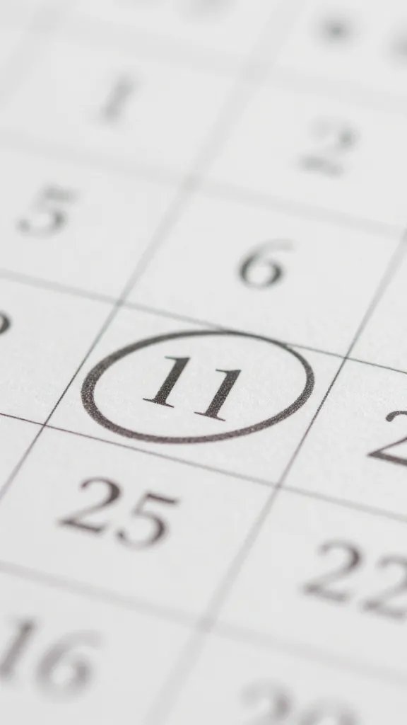 closeup of a calendar page with a single circled date, shallow depth of field