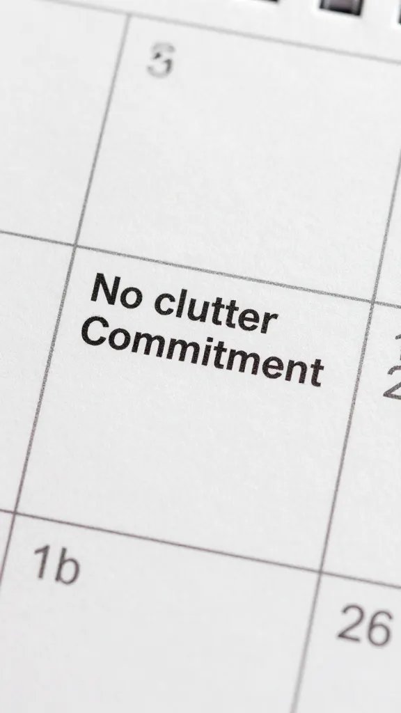 closeup of a lone calendar page with a single, clear “No clutter” commitment