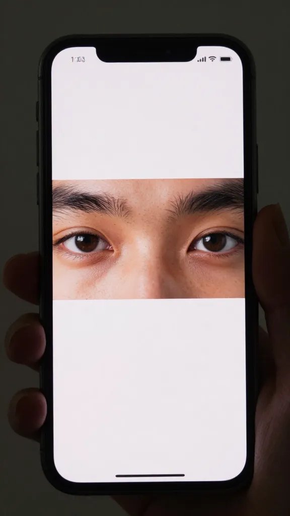 closeup of a smartphone screen reflecting a listening partner's eyes