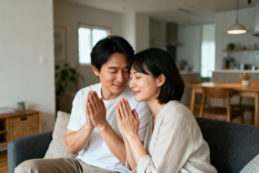 A couple sharing a close, warm moment