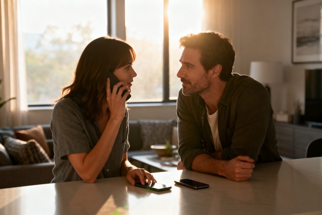A couple together by a sunny window