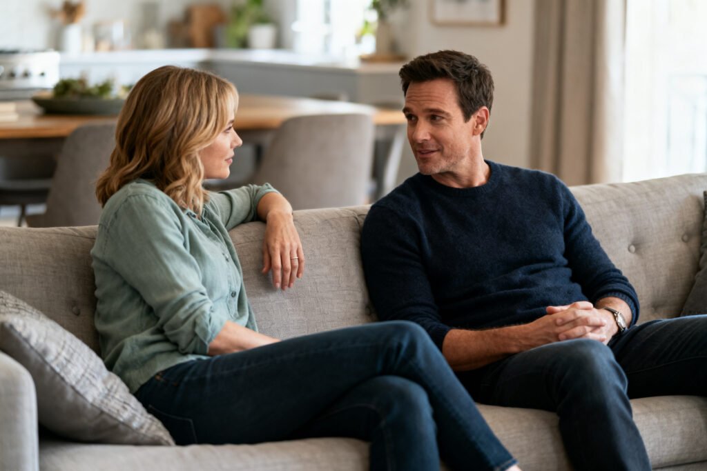 A relaxed couple in conversation