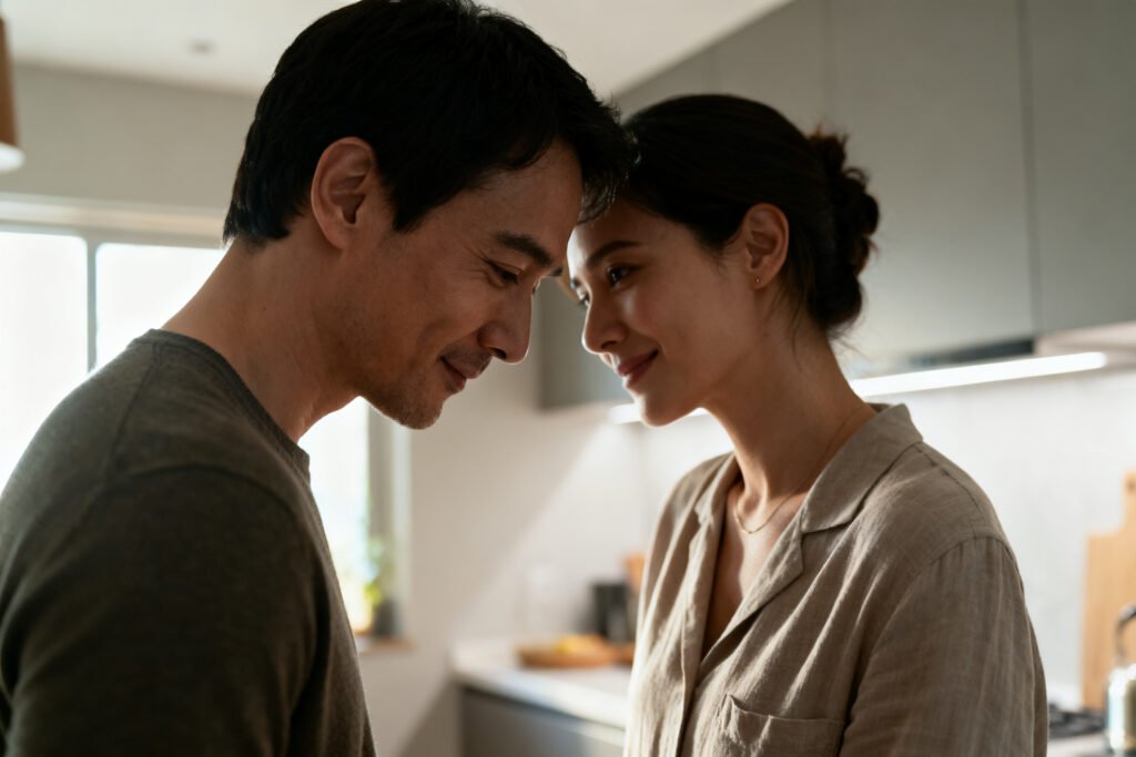 A couple sharing a moment in the kitchen