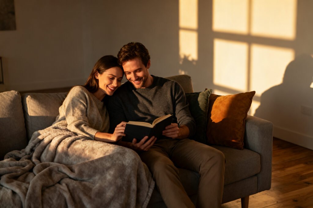 A couple sharing a cozy evening