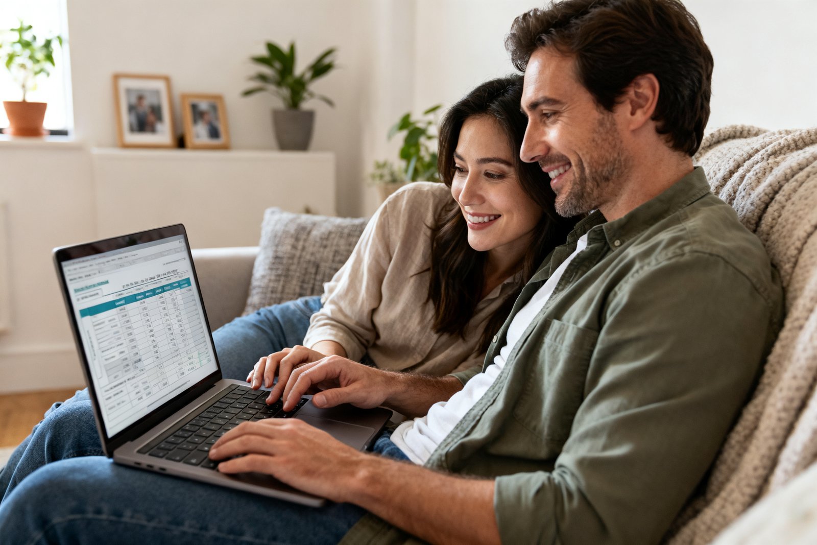 Couple planning finances together calmly