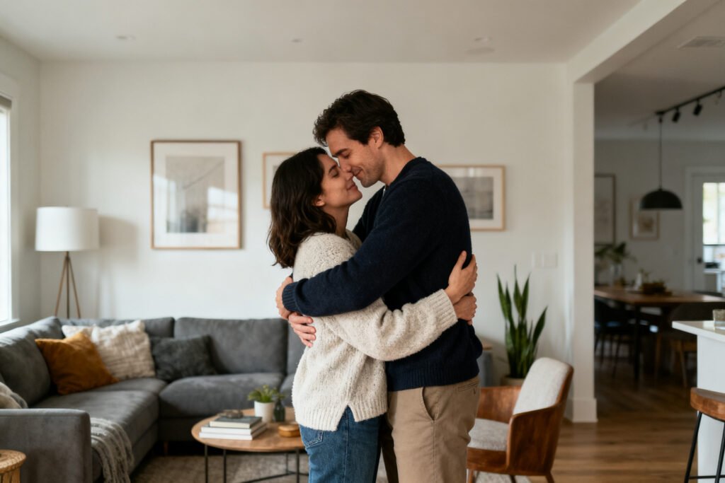A couple sharing a close, warm moment
