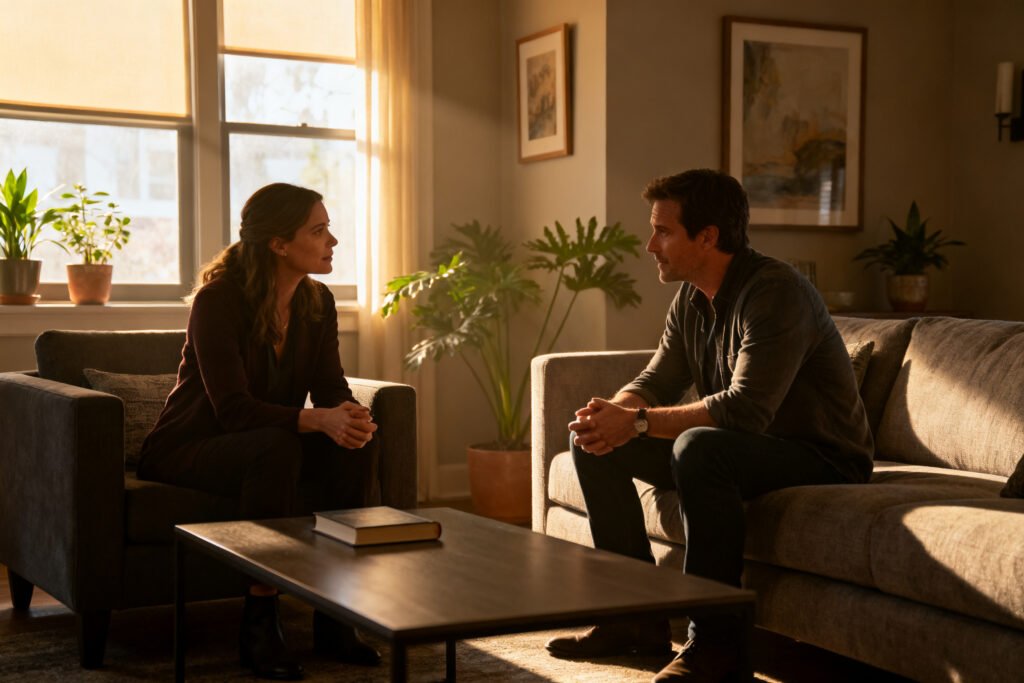 A couple in a respectful conversation