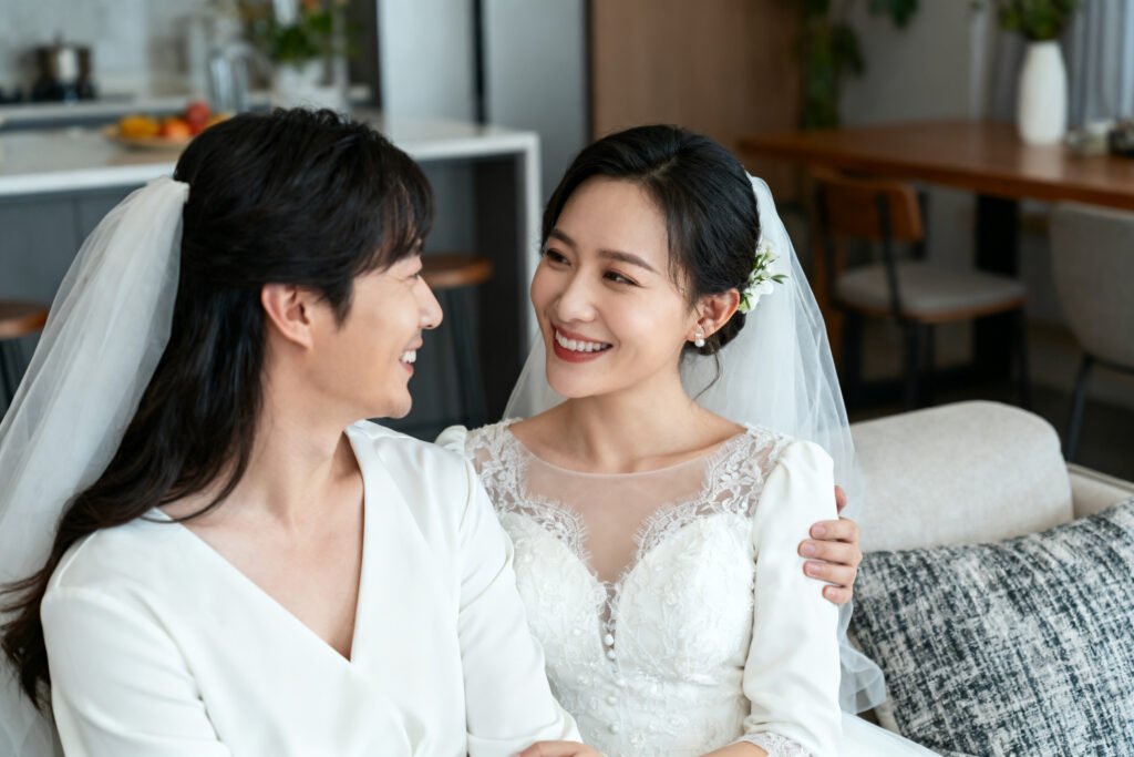 A couple sharing a close, warm moment