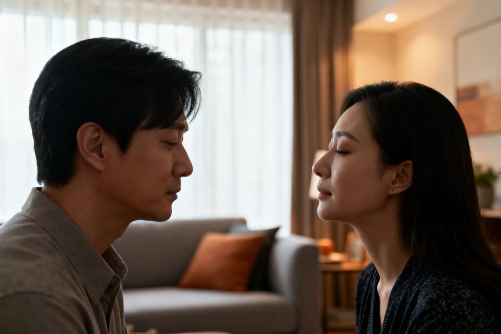 A couple pausing together during a talk