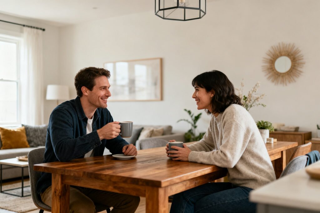 Partners talking over coffee