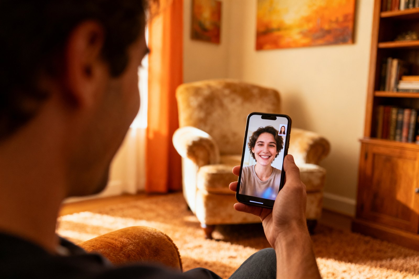 Partner on a warm video call while apart