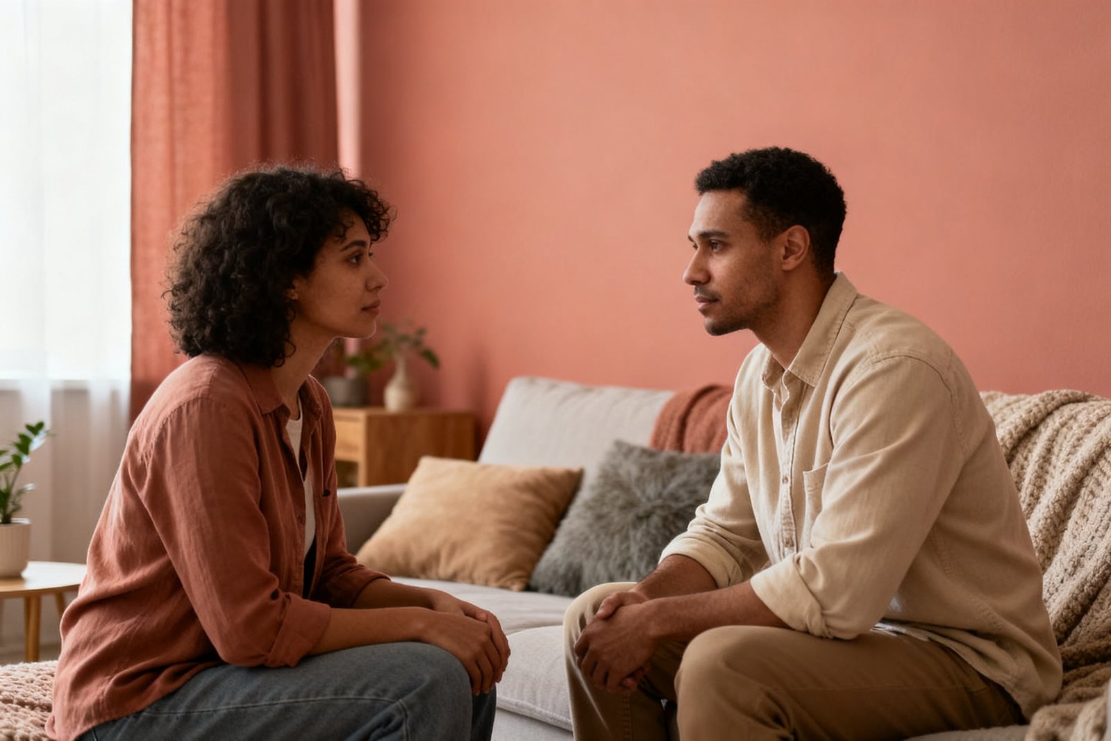 Two people in a calm, honest conversation