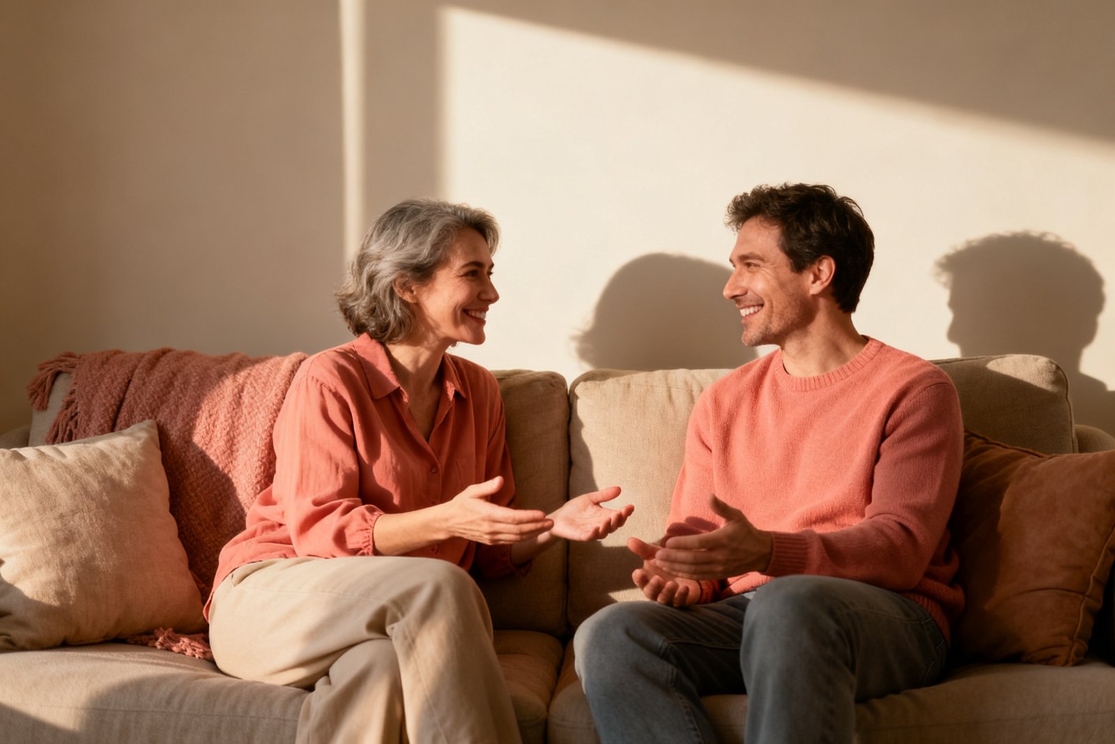 Two people reconnecting through an easy chat