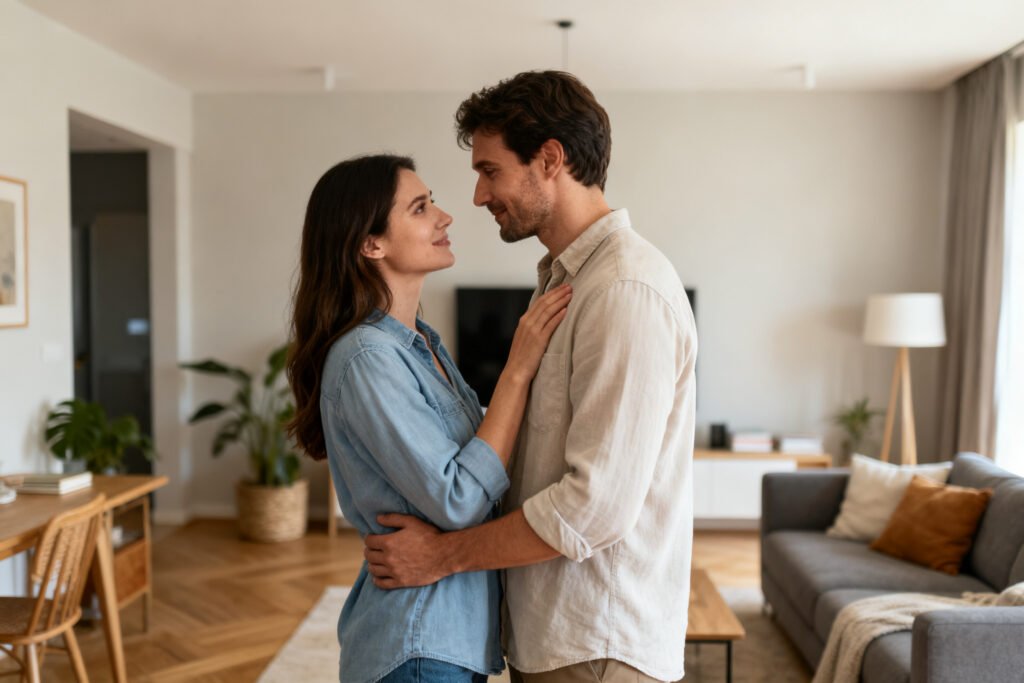 A couple sharing a trusting moment