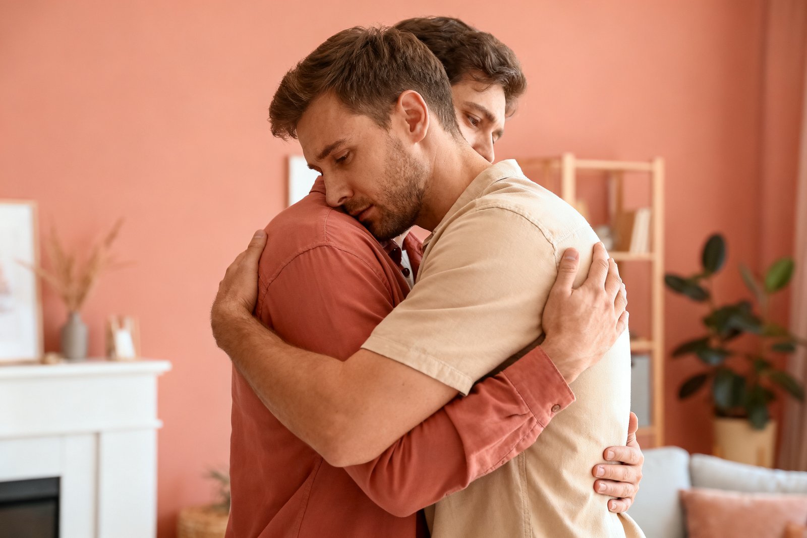 A couple reconciling with a warm embrace